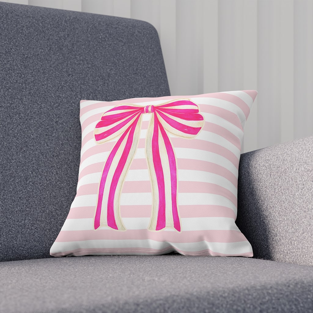 Pink Ribbon Throw Pillow Pink, Stylish Feminine Glam Room Decor Pillow