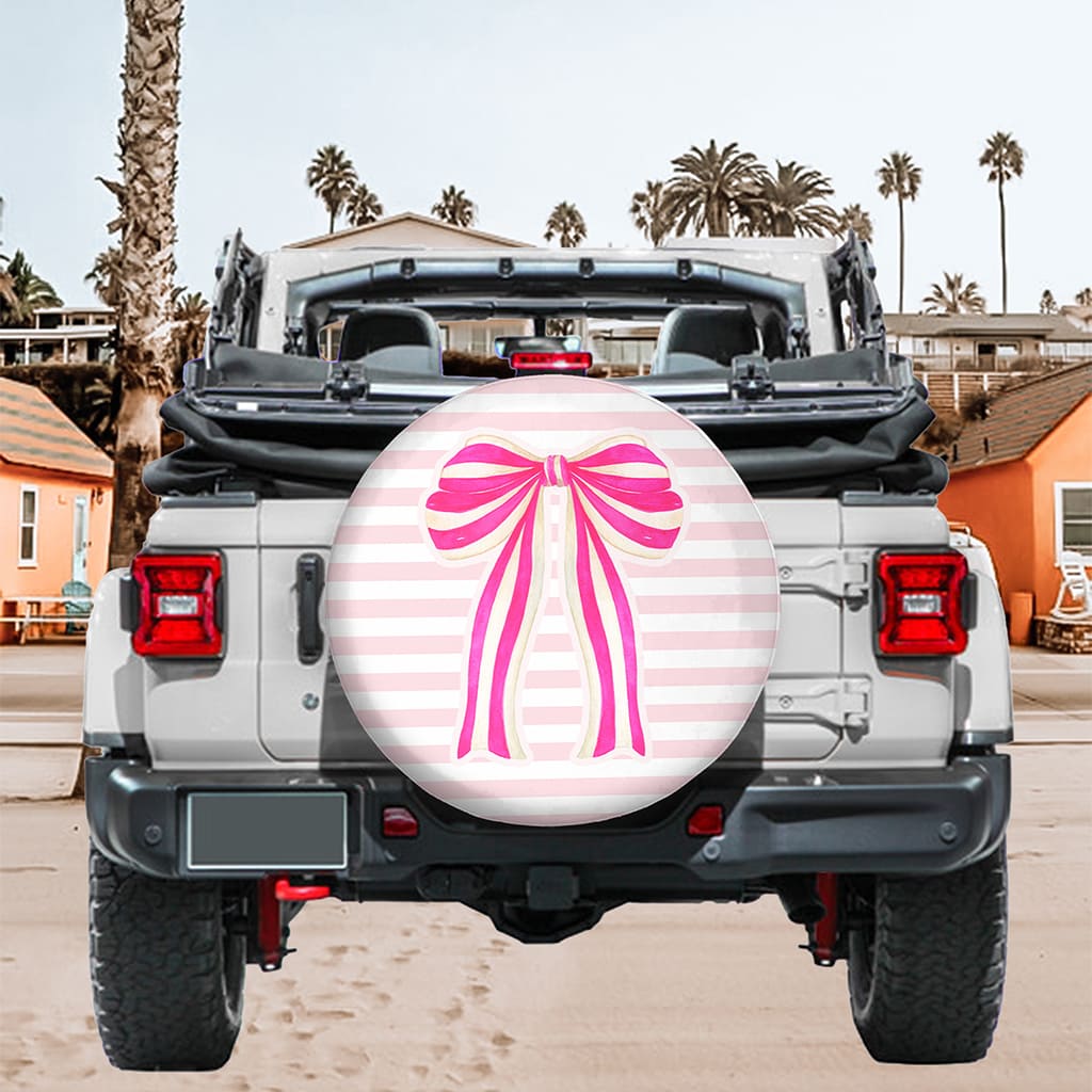 Pink Ribbon Striped Spare Tire Cover, Pink Car Decor Accessories
