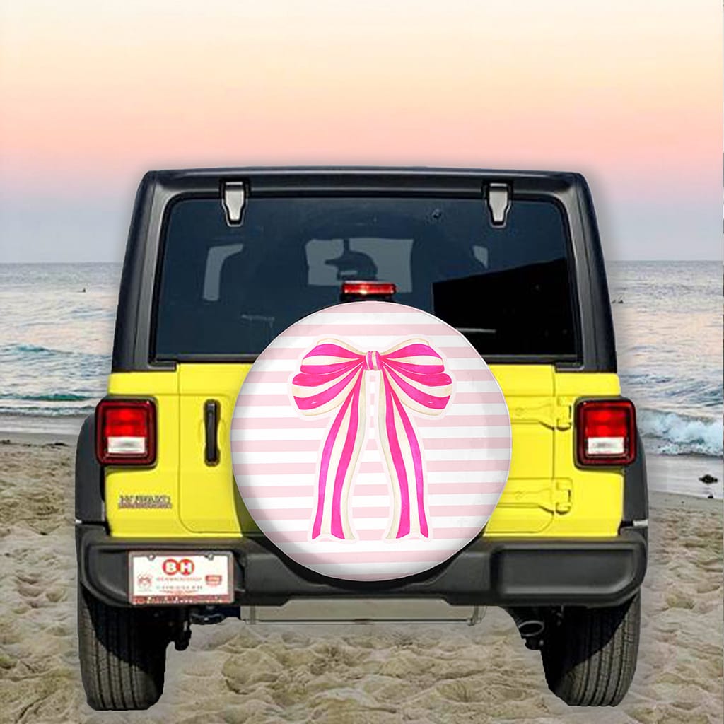 Pink Ribbon Striped Spare Tire Cover, Pink Car Decor Accessories