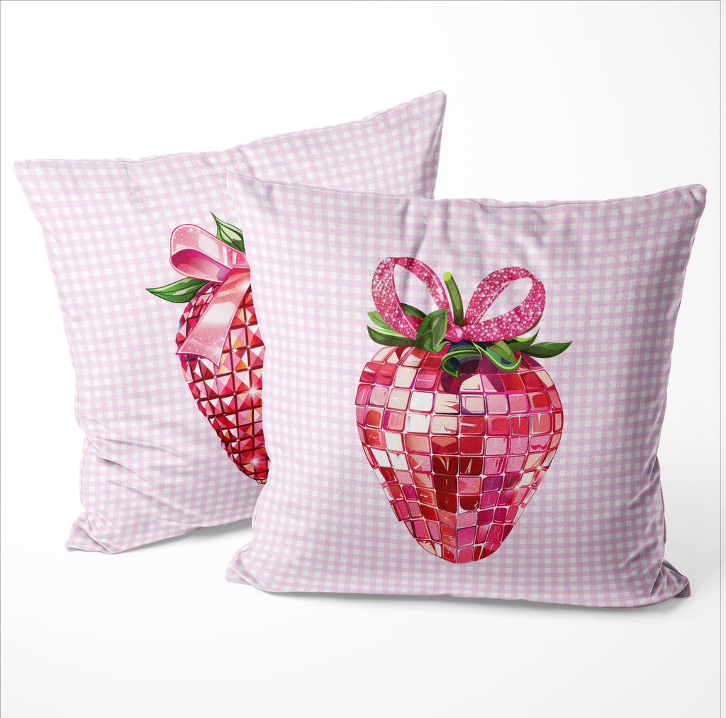 Pink Strawberry Disco Ball Throw Pillow – Fun & Festive Decor for Girls