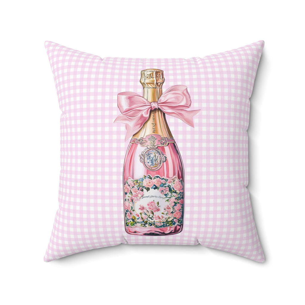 Pink Girly Coquette Throw Pillow with Champagne Bottles