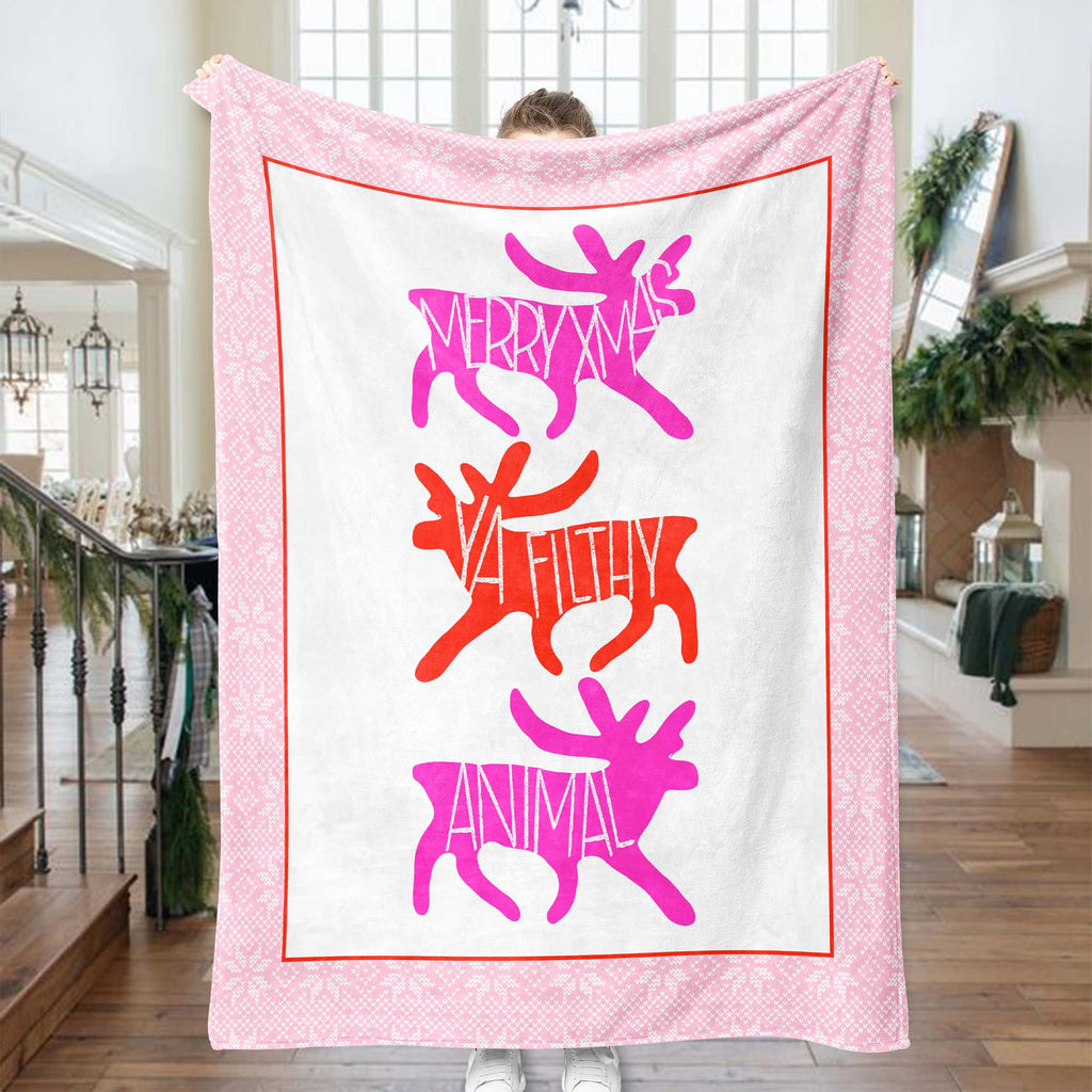 Merry XMas Ya Blanket, Pink Christmas Blanket, Cozy Christmas Gift
