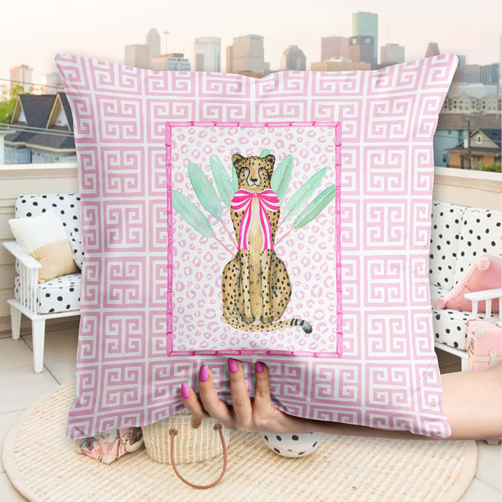 Preppy Cheetah Pillow Pink, Pink Preppy Room Decor Aesthetic Pillow