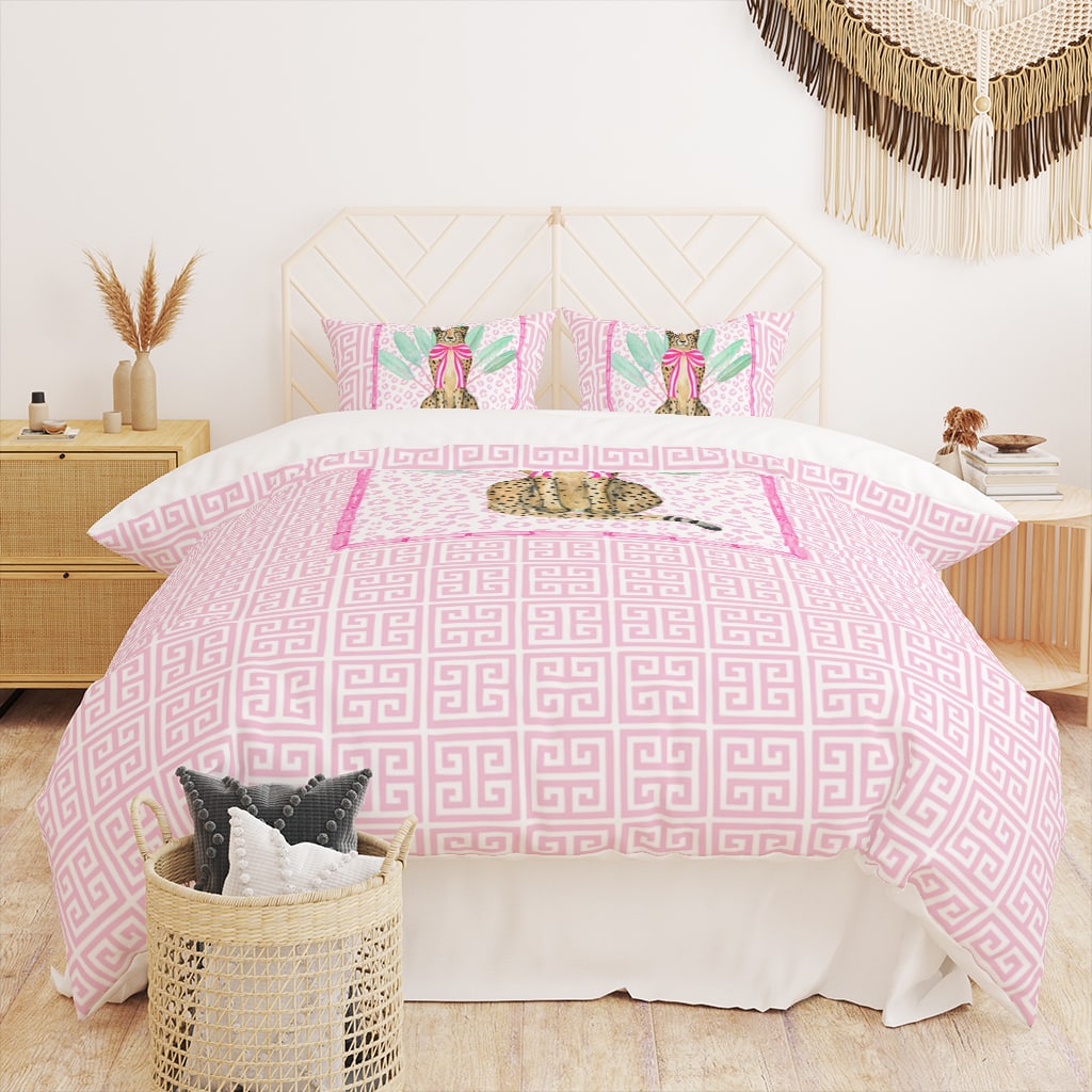 Preppy Cheetah Pink Duvet Cover, Preppy Bedding, Teen Girl Bedding