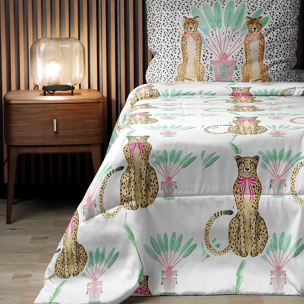 Preppy Cheetah Comforter Tropical, Bedding for Teen Girls Dorm Bedding