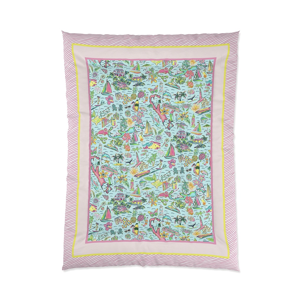 Preppy Comforter Preppy Vacay, Cute Bedding for Teen Girls, Twin Size