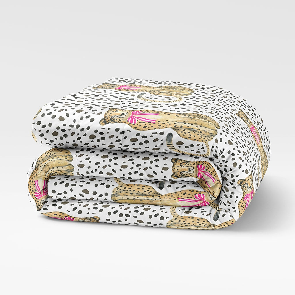 Preppy Dotted Comforter Cheetah Pink, Trendy Twin Size Girl Bedding