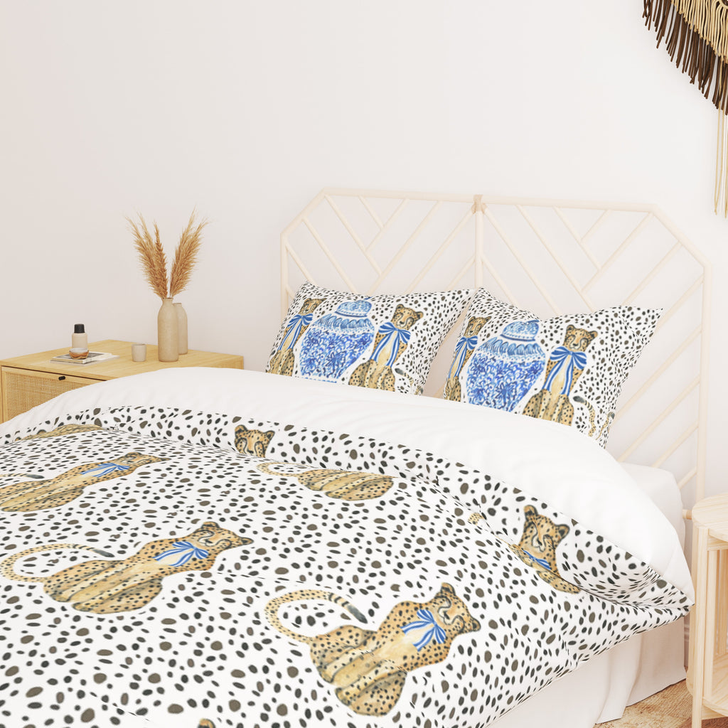 Preppy Duvet Cover Cheetah, Twin Size Preppy Bedding for Teen Girls