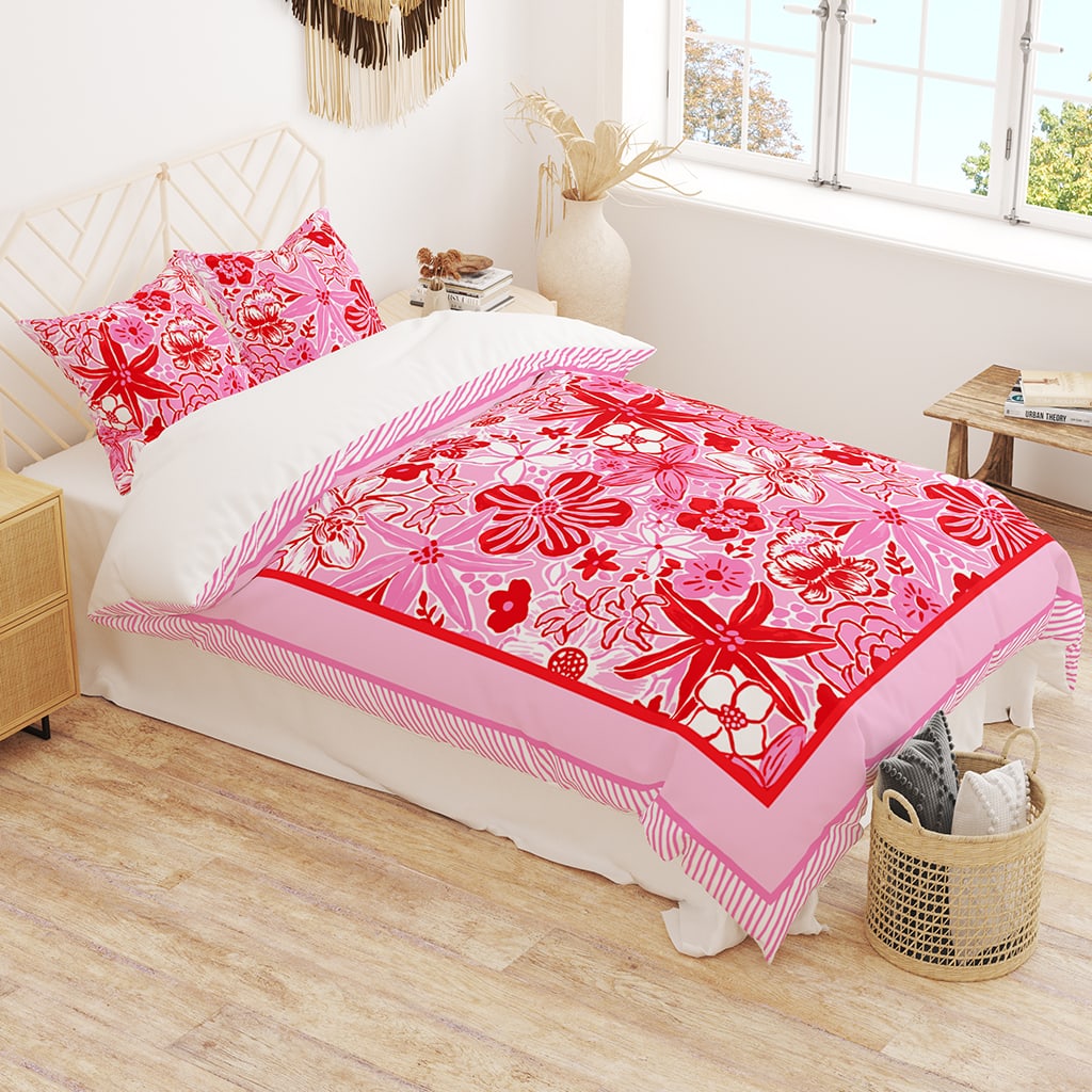 Preppy Duvet Cover Twin Floral, Pink Preppy Bedding, Cute Bedding Girl