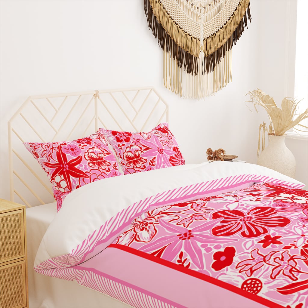 Preppy Duvet Cover Twin Pink Red Floral, Colorful Preppy Bedding