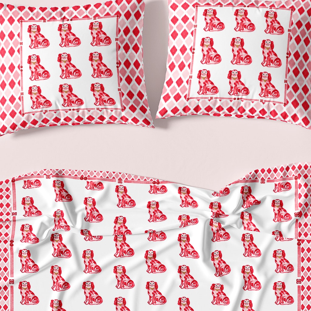 Preppy Duvet Cover Red Dog, Preppy Bedroom Decor for Teen Girls