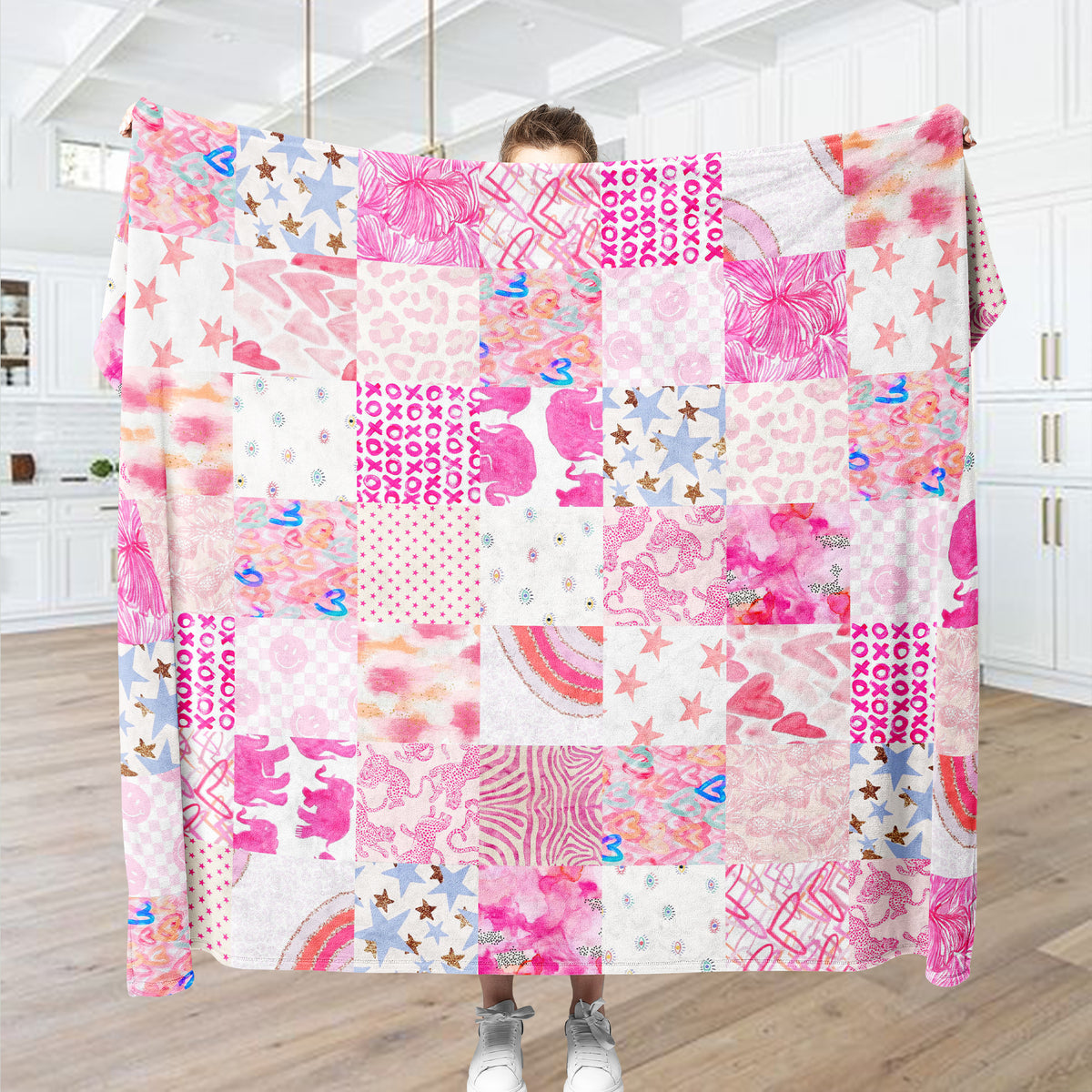 Preppy Blanket Pink Patchwork, Cute Gift for Teens, Pink Preppy Stuff ...