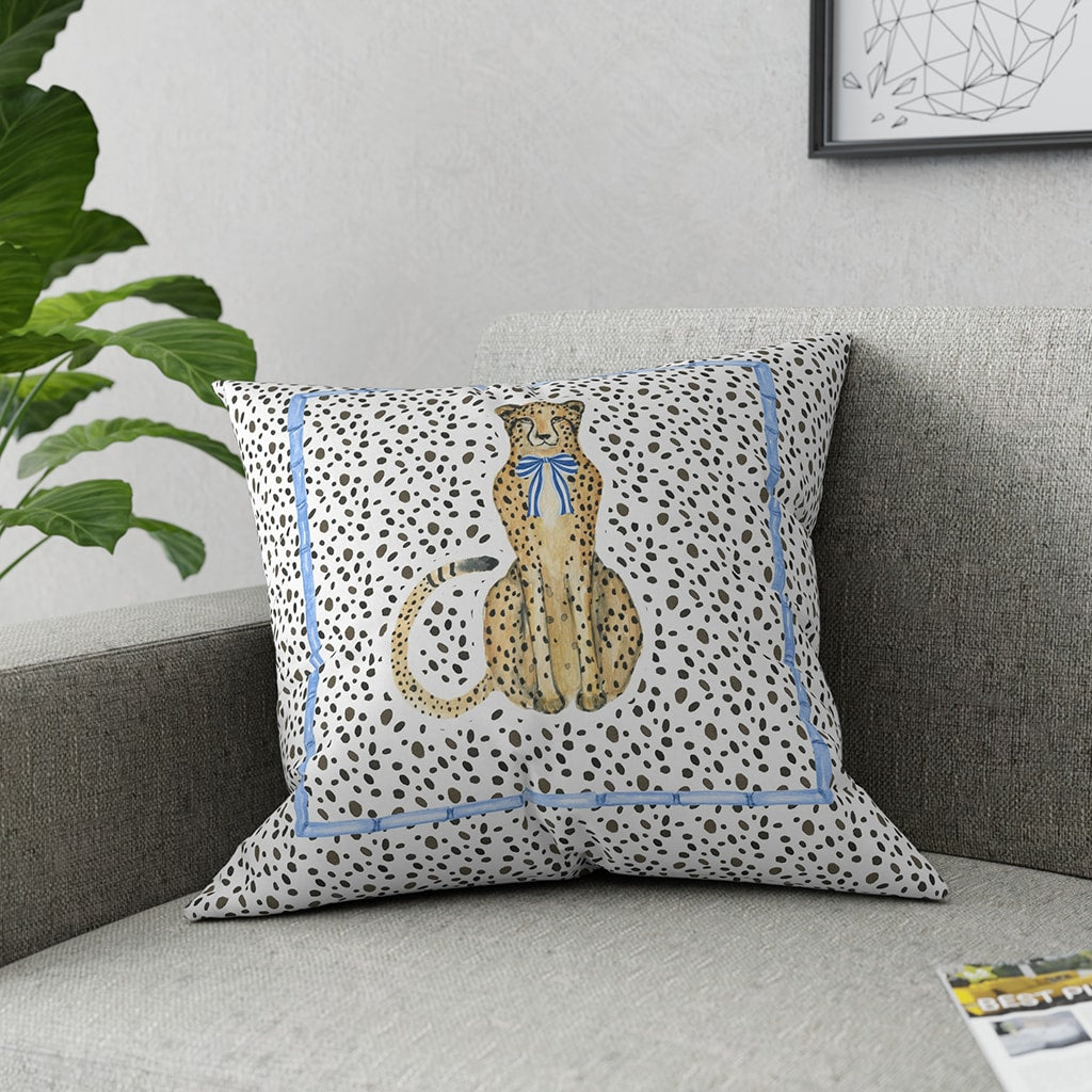 Preppy Throw Pillow Cheetah Blue, Preppy Room Decor, Cute Dorm Decor