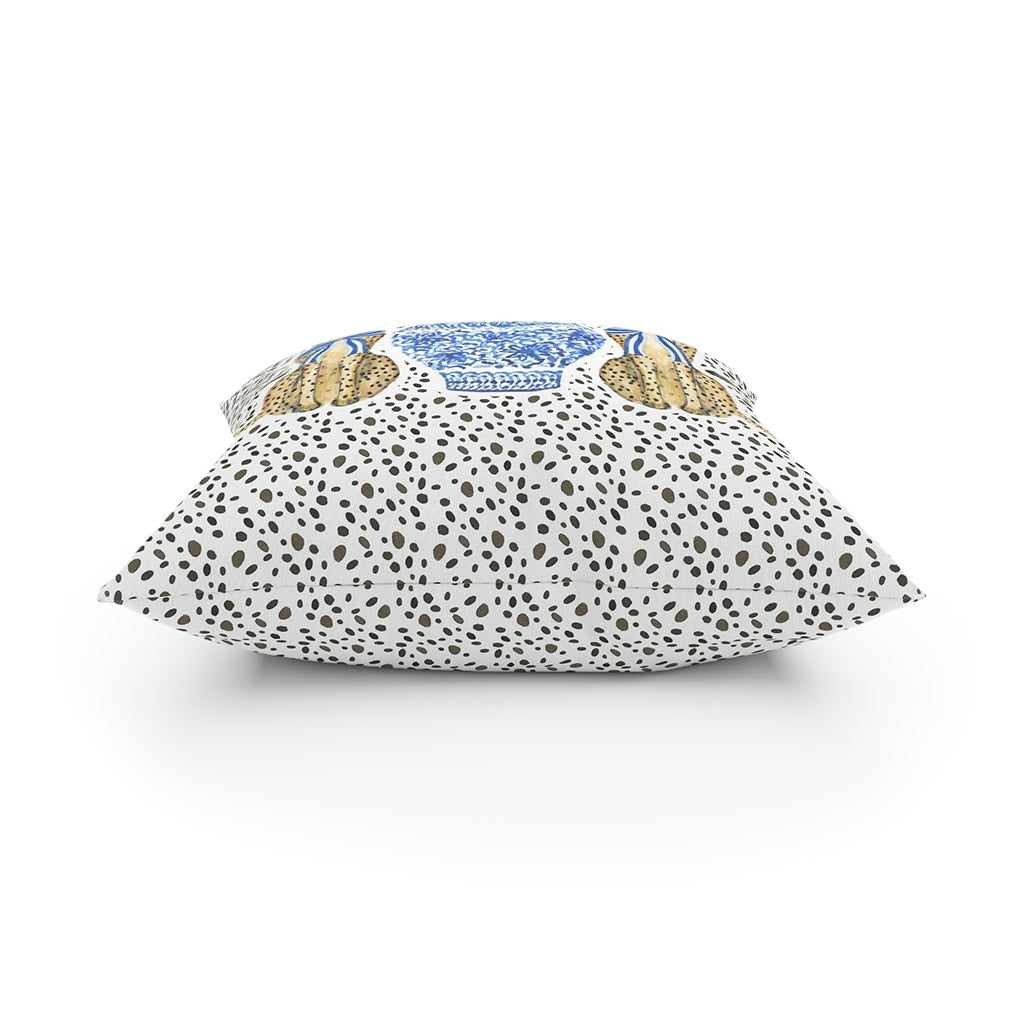 Preppy Throw Pillow Cheetah Blue Chinoiserie Vase, Decorative Cushion