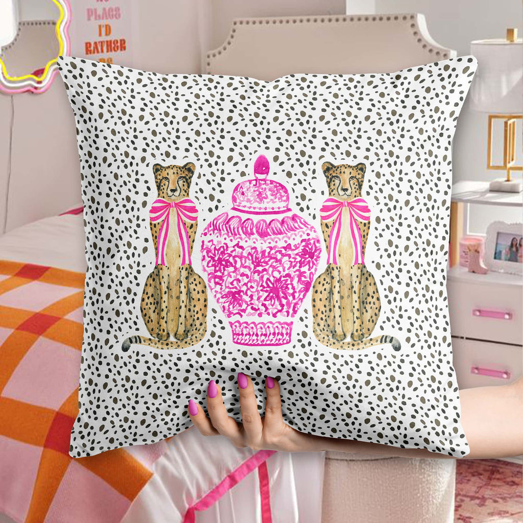 Preppy Throw Pillow Cheetah Pink Vase