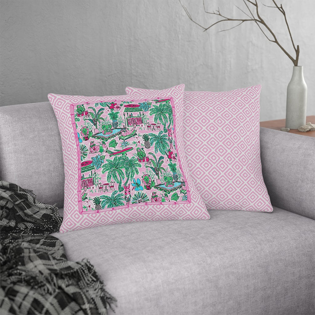 Preppy Throw Pillow Jungle Party, Cute Preppy Pillow for Teen Girls