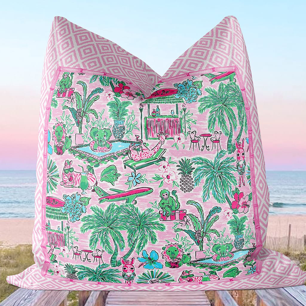 Preppy Throw Pillow Jungle Party, Cute Preppy Pillow for Teen Girls