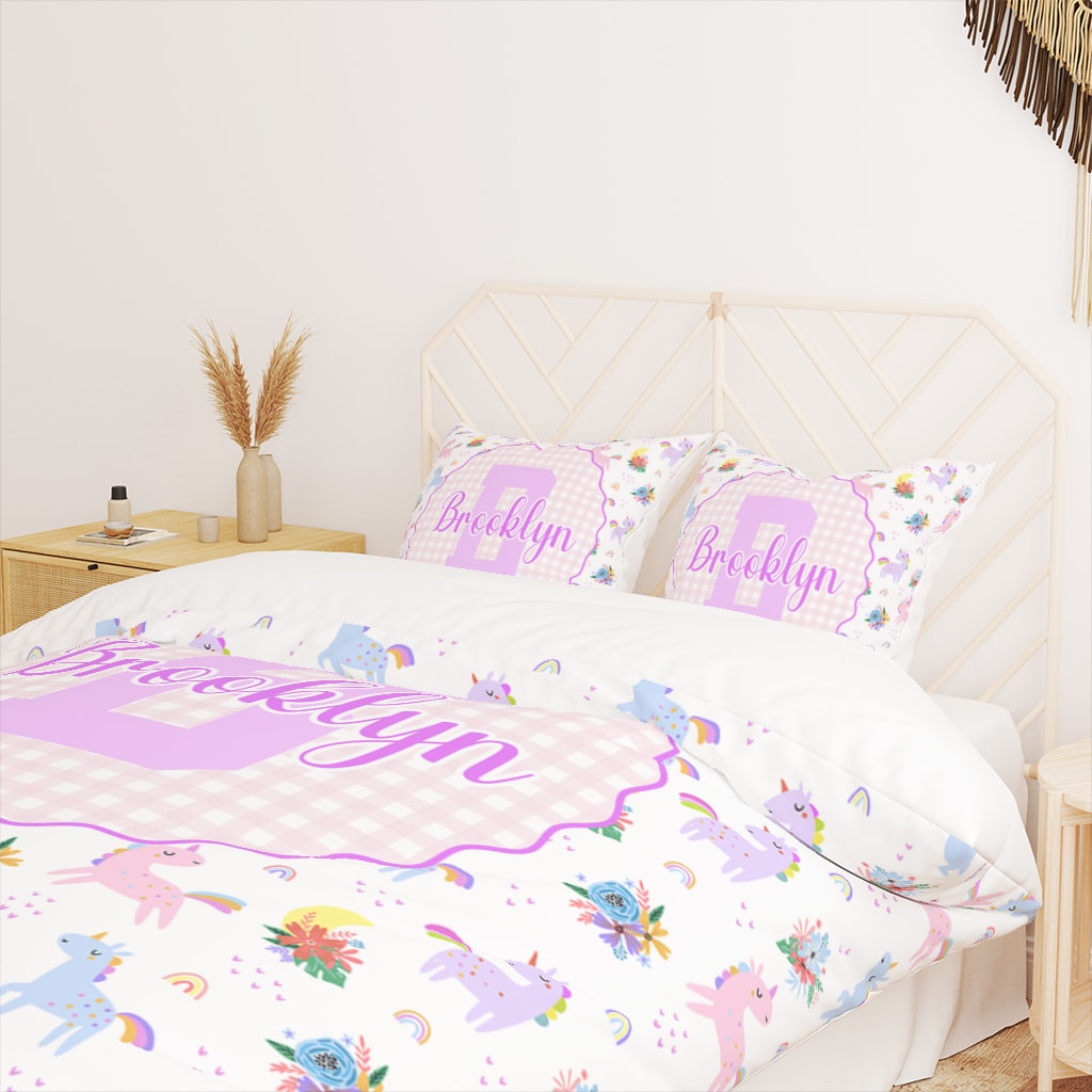 Rainbow Unicorns Custom Duvet Cover Girls, Cute Bedding for Girls