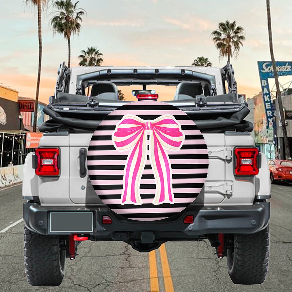 Ribbon Spare Tire Cover - Black and Pink Car Decor for Women