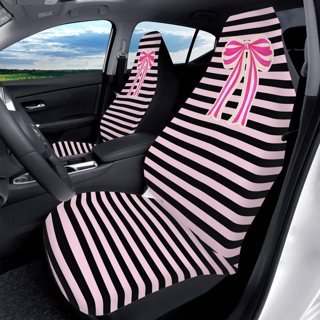Ribbon Striped Car Seat Covers, Black Pink Car Decor, Car Accessories