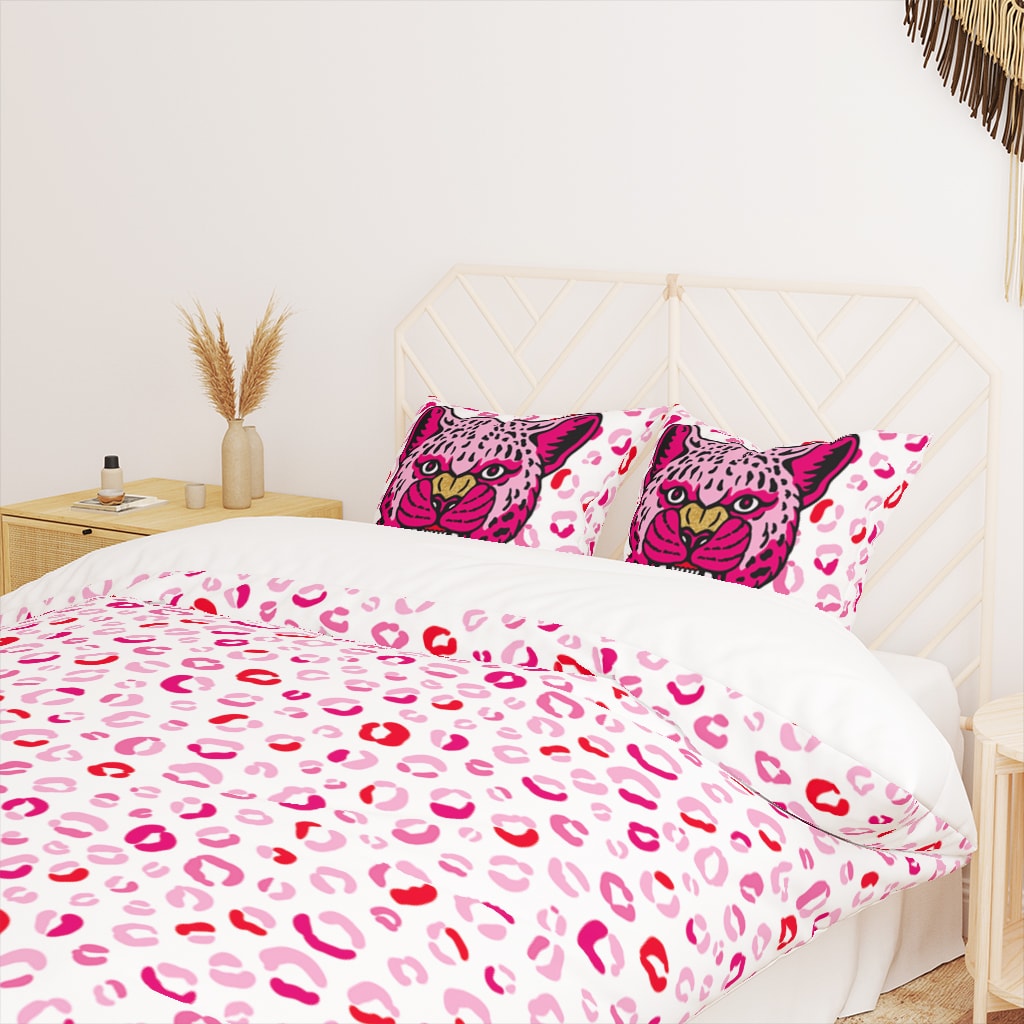Cheetah Duvet Cover, Pink Animal Print Bedding, Preppy Bedroom Decor