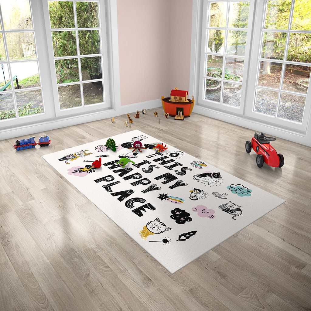 This is My Happy Place Nursery Rugs, Cute Playroom Rugs for Kids