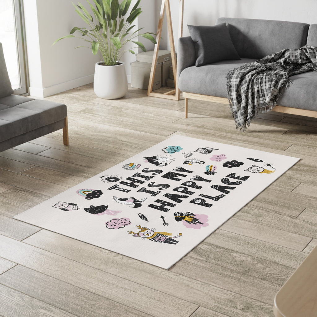 This is My Happy Place Nursery Rugs, Cute Playroom Rugs for Kids