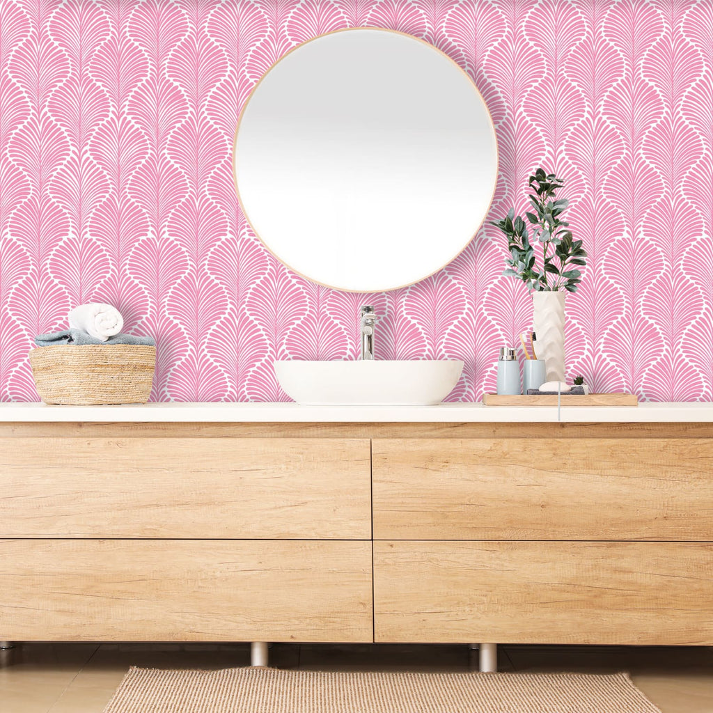 Peel and Stick Wallpaper - Minimalist Botanical Pink Wallpaper