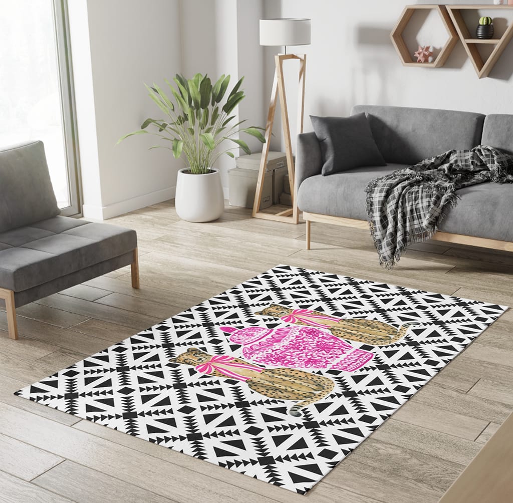 Black and White Rugs Cheetah Pink, Trendy Rugs for Living Room