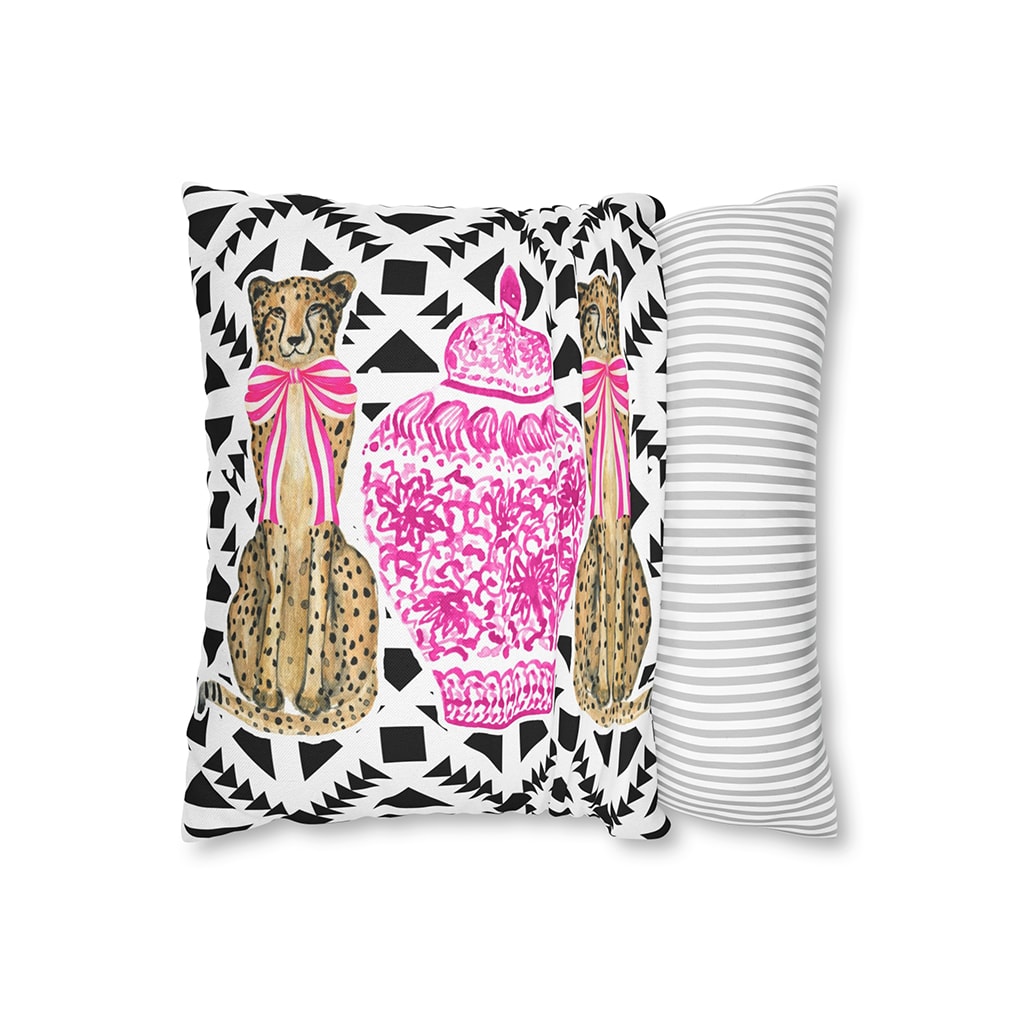Black and White Throw Pillows Cheetah Pink