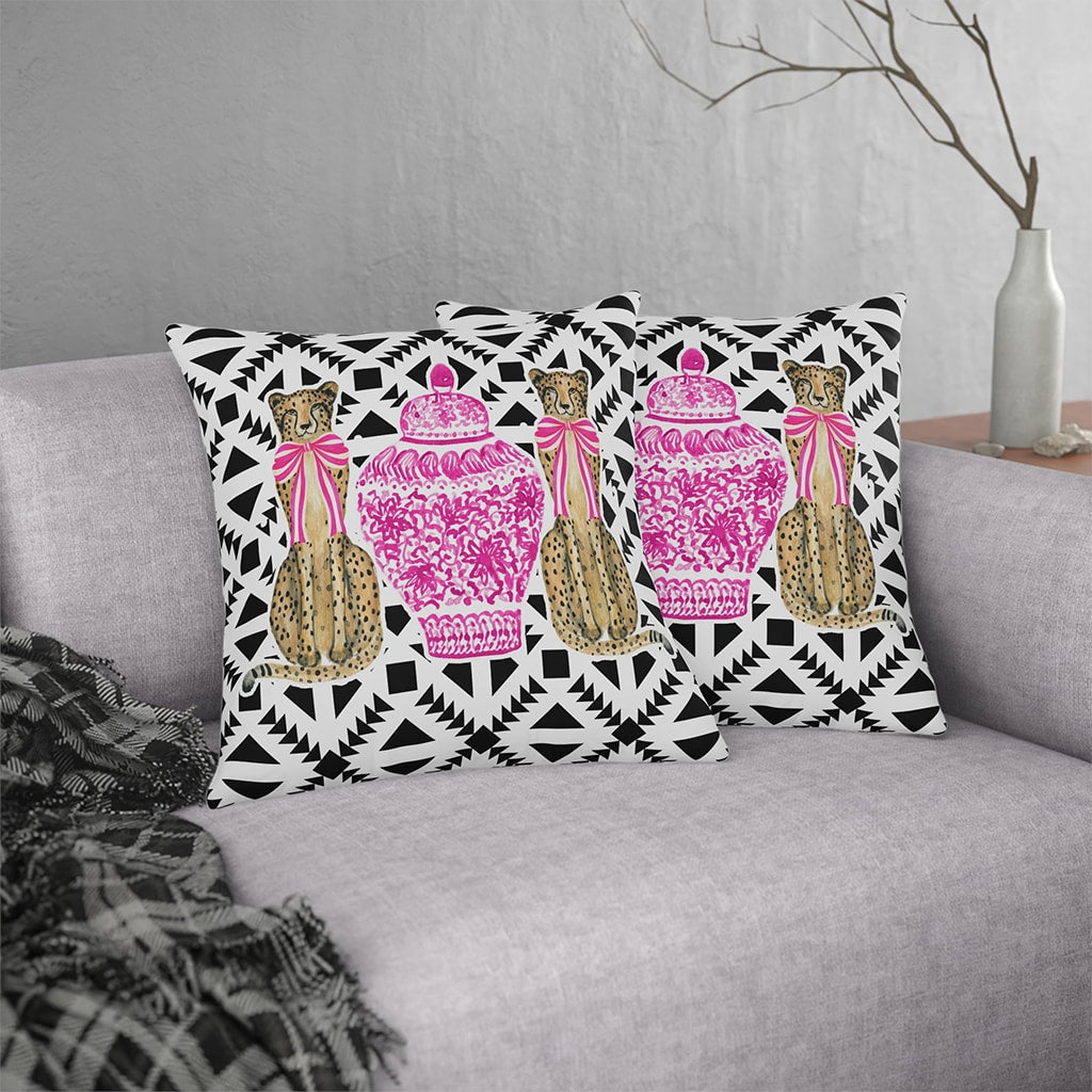 Black and White Throw Pillows Cheetah Pink
