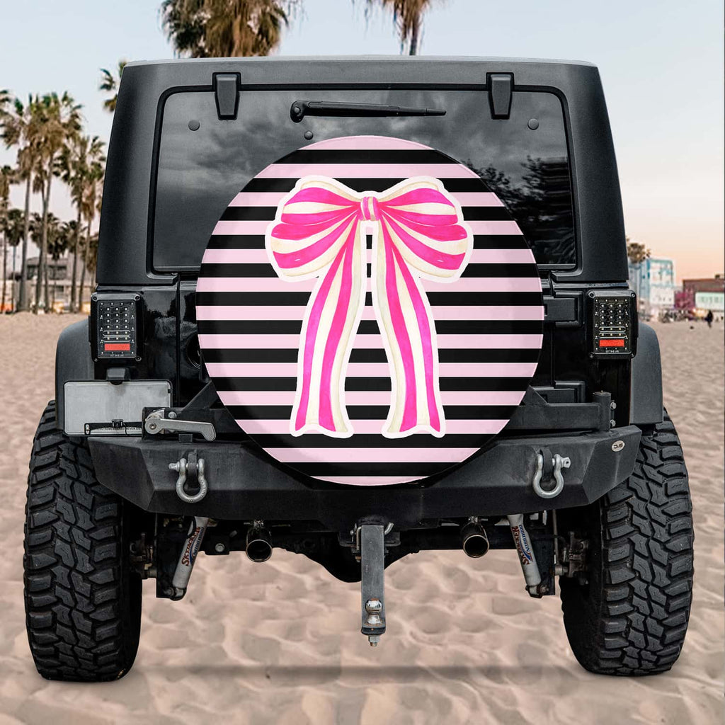 Ribbon Spare Tire Cover - Black and Pink Car Decor for Women