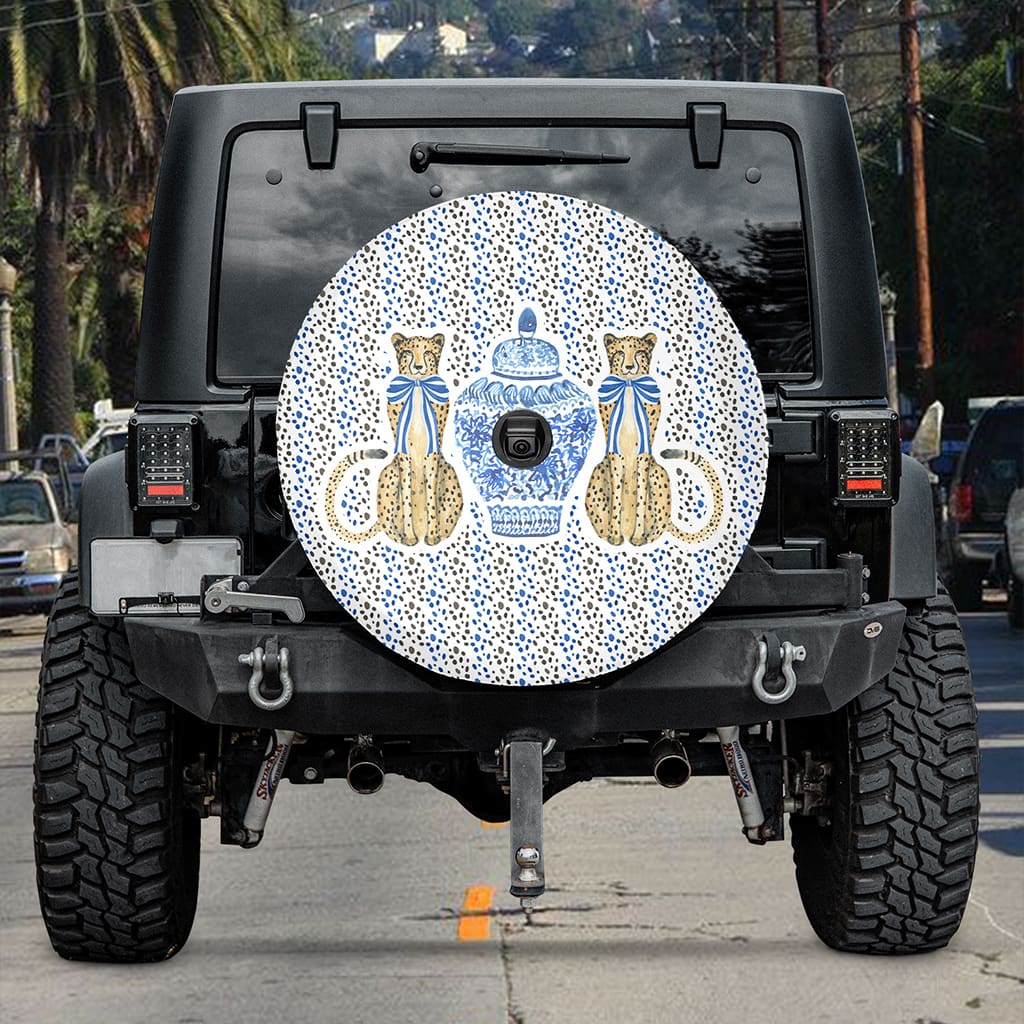 Blue Chinoiserie Spare Tire Cover (Backup Camera Compatible) for Women