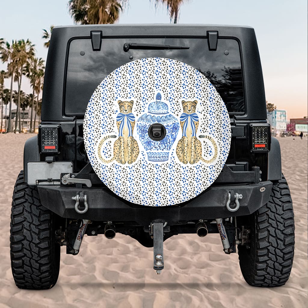 Blue Chinoiserie Spare Tire Cover (Backup Camera Compatible) for Women
