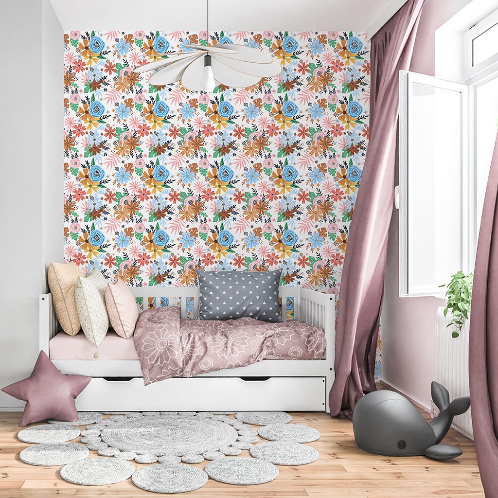 Colorful Boho Floral Peel and Stick Wallpaper For Home Decoration