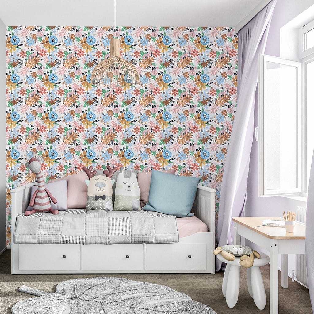 Colorful Boho Floral Peel and Stick Wallpaper For Home Decoration