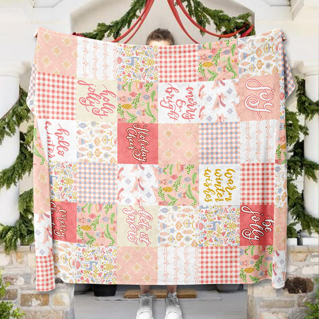 Christmas Blanket Pink Patchwork, Christmas Gift, Christmas Decoration