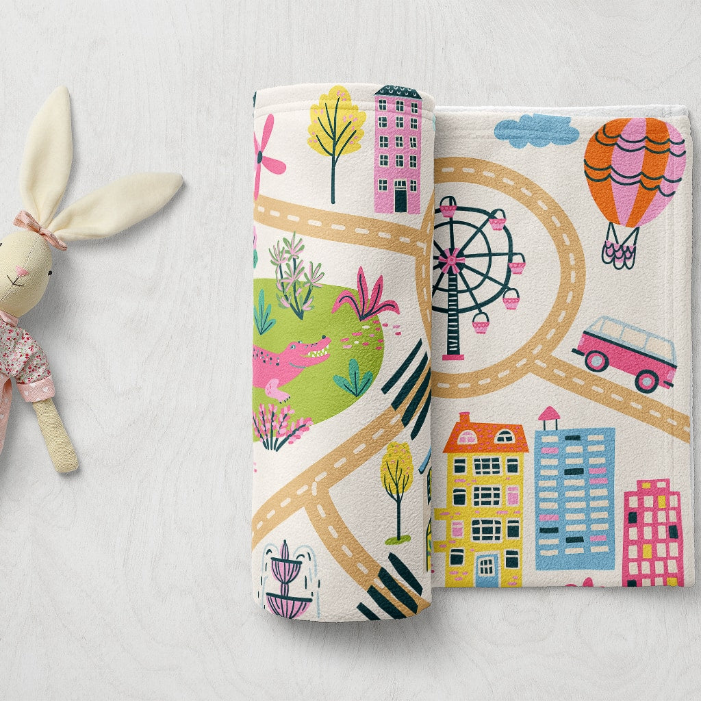 Colorful City Blanket Kids, Childrens Throws, Cute Cozy Gift for Kids