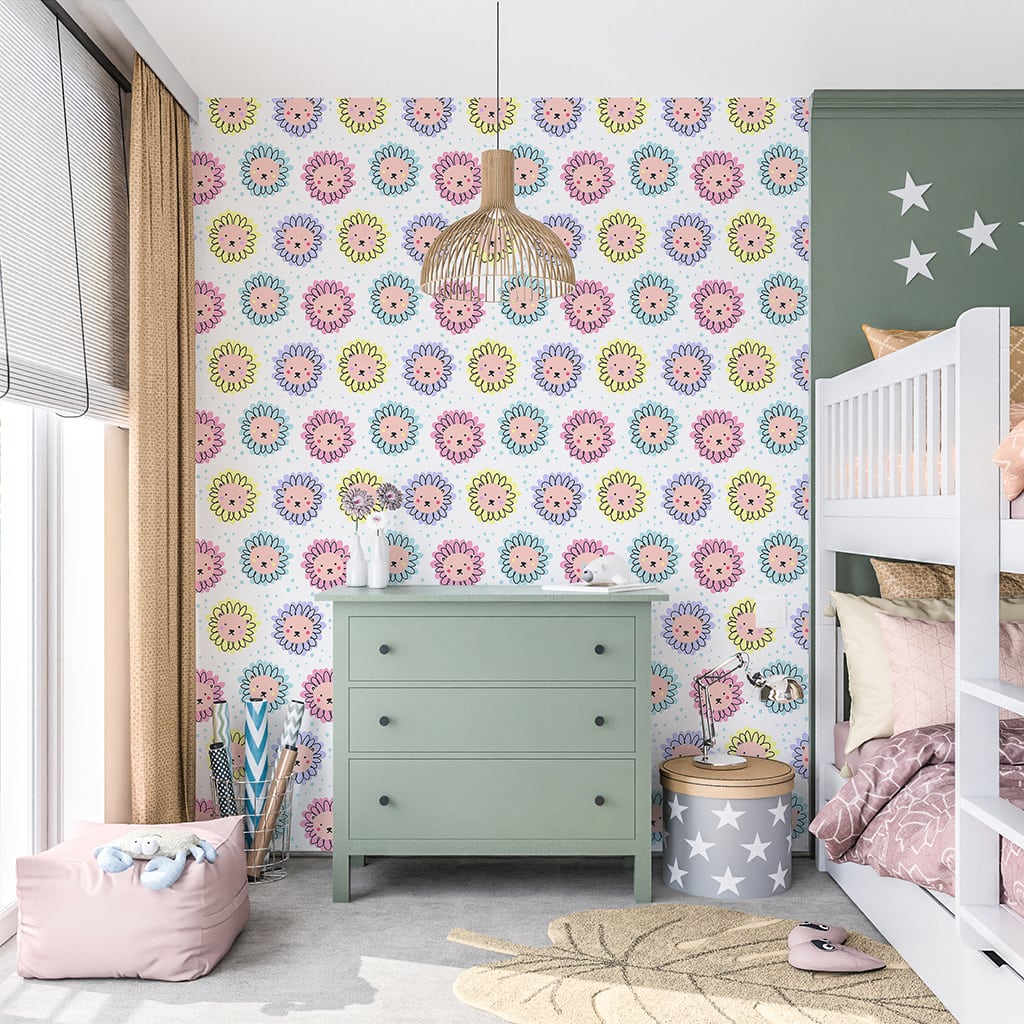 Colorful Lions Kids Wallpaper, Peel and Stick Wallpaper for Nursery