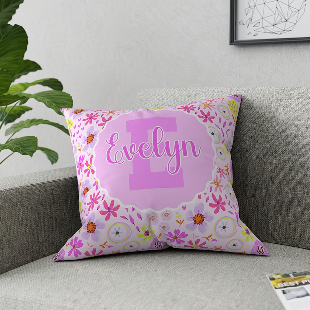Custom Throw Pillow Blossom Bliss, Custom Pillow for Kids with Name