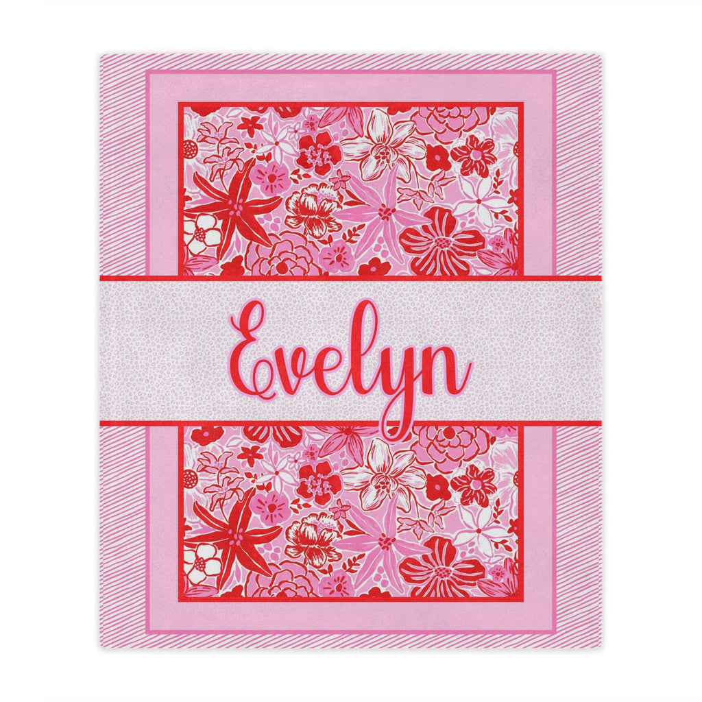 Custom Blanket Preppy Flowers, Pink Personalized Blanket with Name