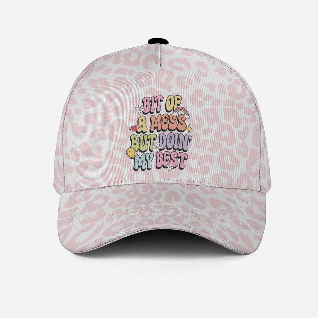cute baseball hat for women with pink and white cheetah pattern and cute funny text on the front