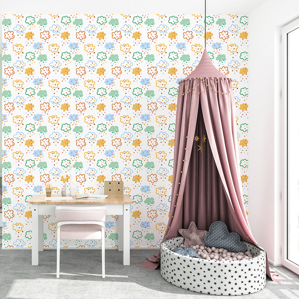 Kids Wallpaper Colorful Raindrops, Gender Neutral Nursery Wallpaper 