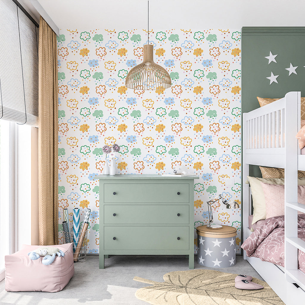 Kids Wallpaper Colorful Raindrops, Gender Neutral Nursery Wallpaper 