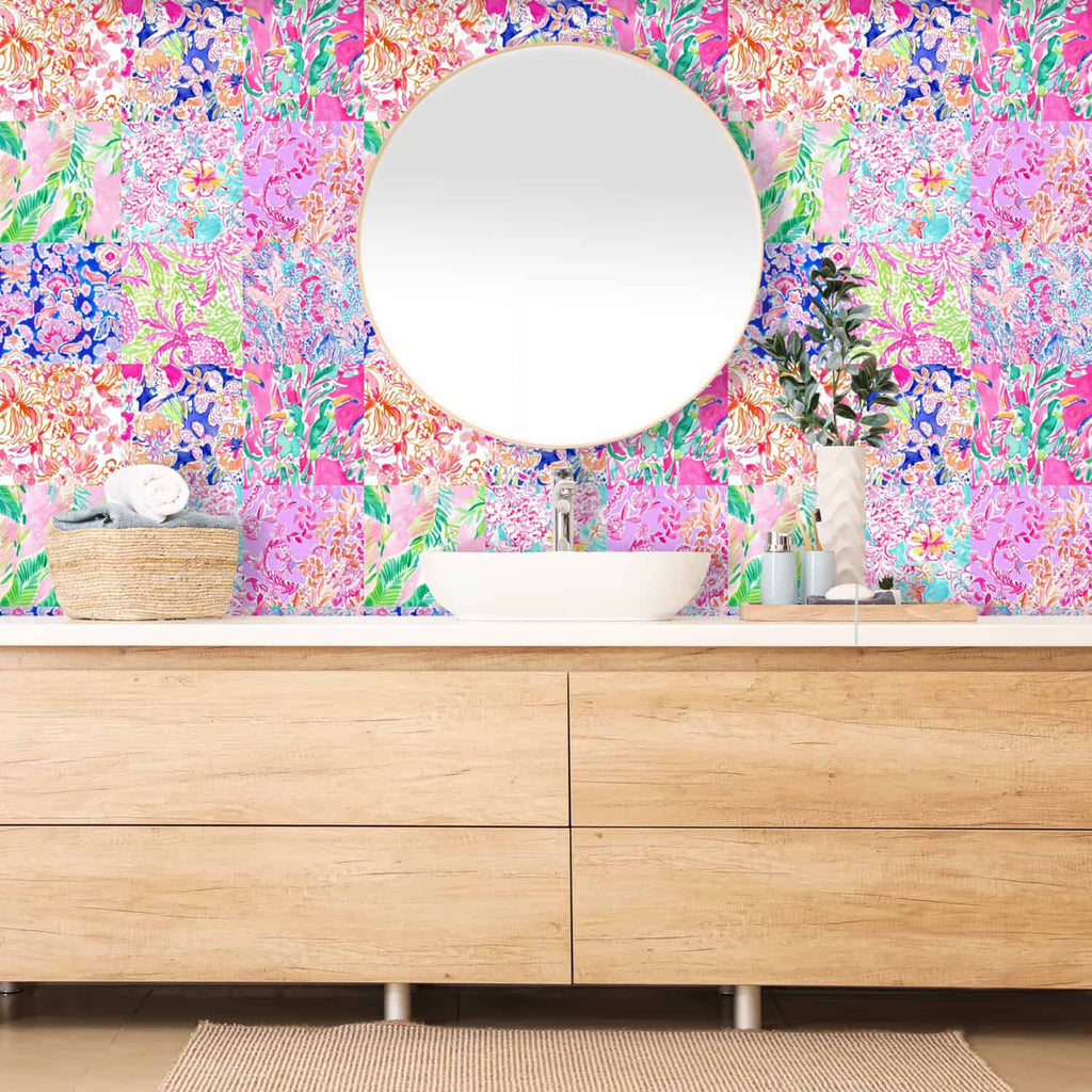 Peel and Stick Wallpaper, Colorful Floral Patchwork Wallpaper for Wall