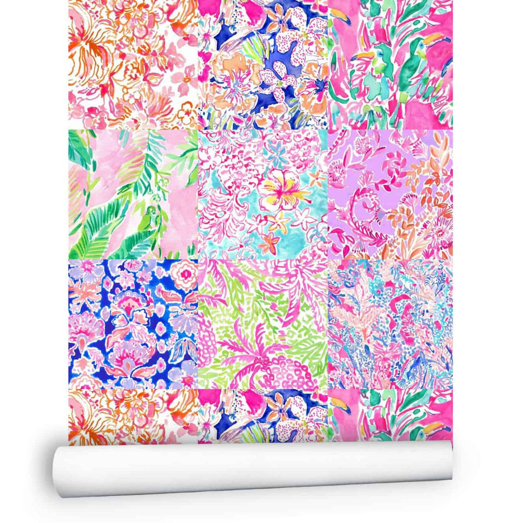 Peel and Stick Wallpaper, Colorful Floral Patchwork Wallpaper for Wall