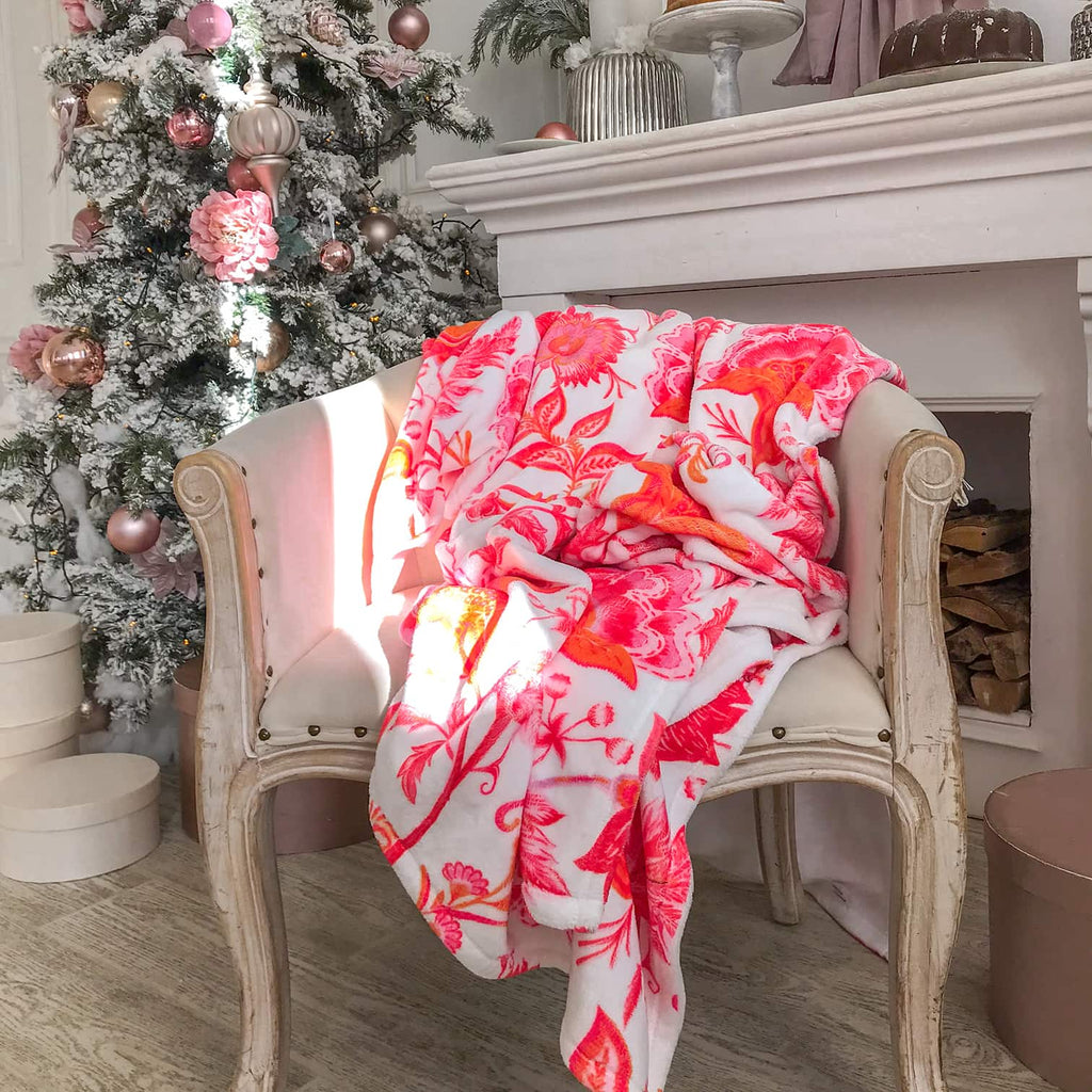 Pink Preppy Blanket Floral, Soft Floral Blanket for Kids, Preppy Quilt