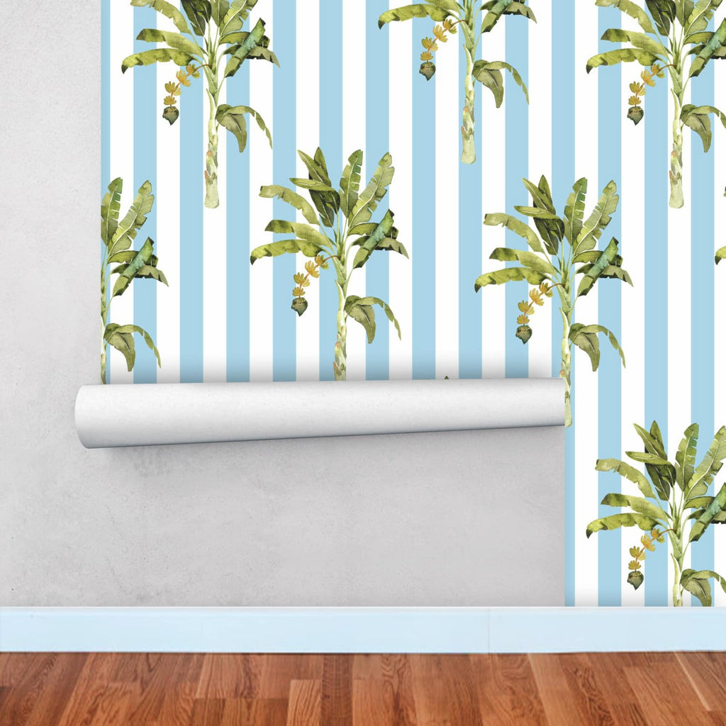 Palm Tree Wallpaper Blue Stripes, French Riviera Aesthetic Wallpaper
