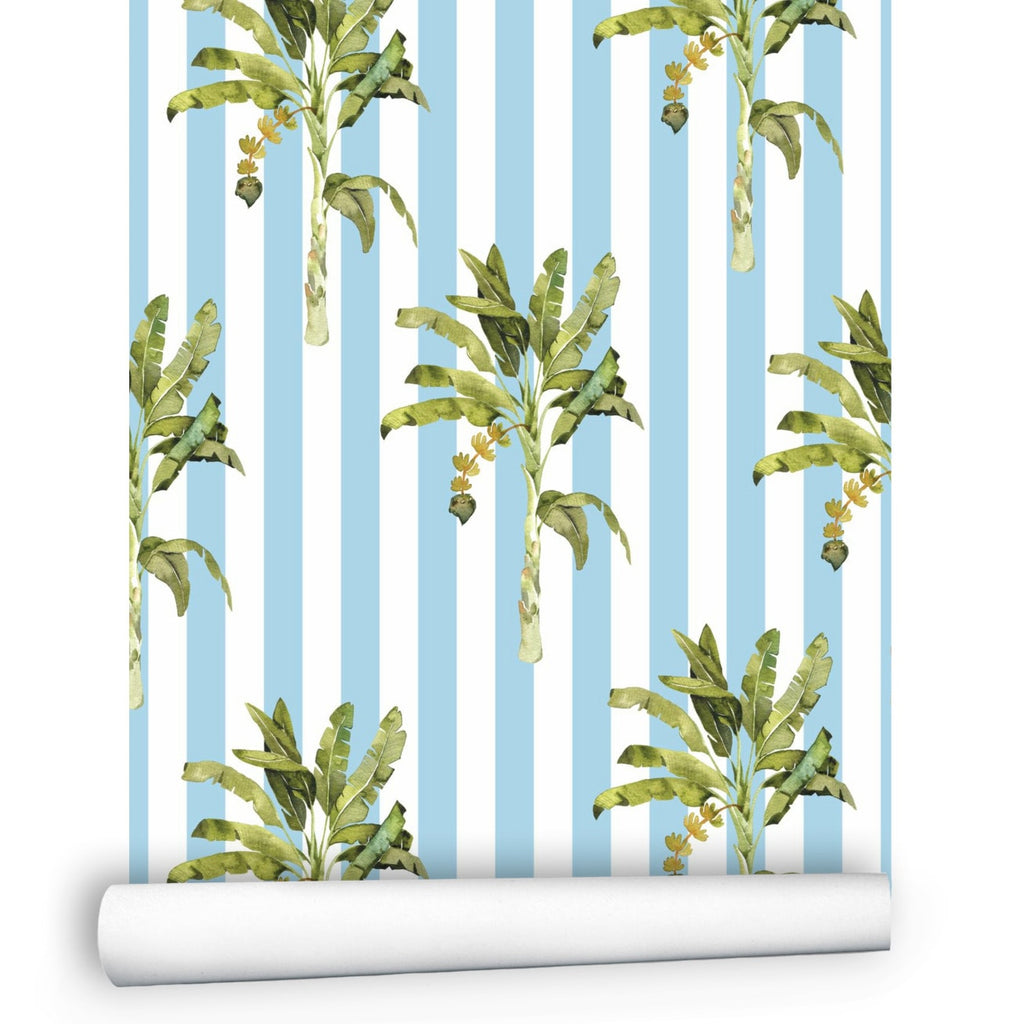 Palm Tree Wallpaper Blue Stripes, French Riviera Aesthetic Wallpaper