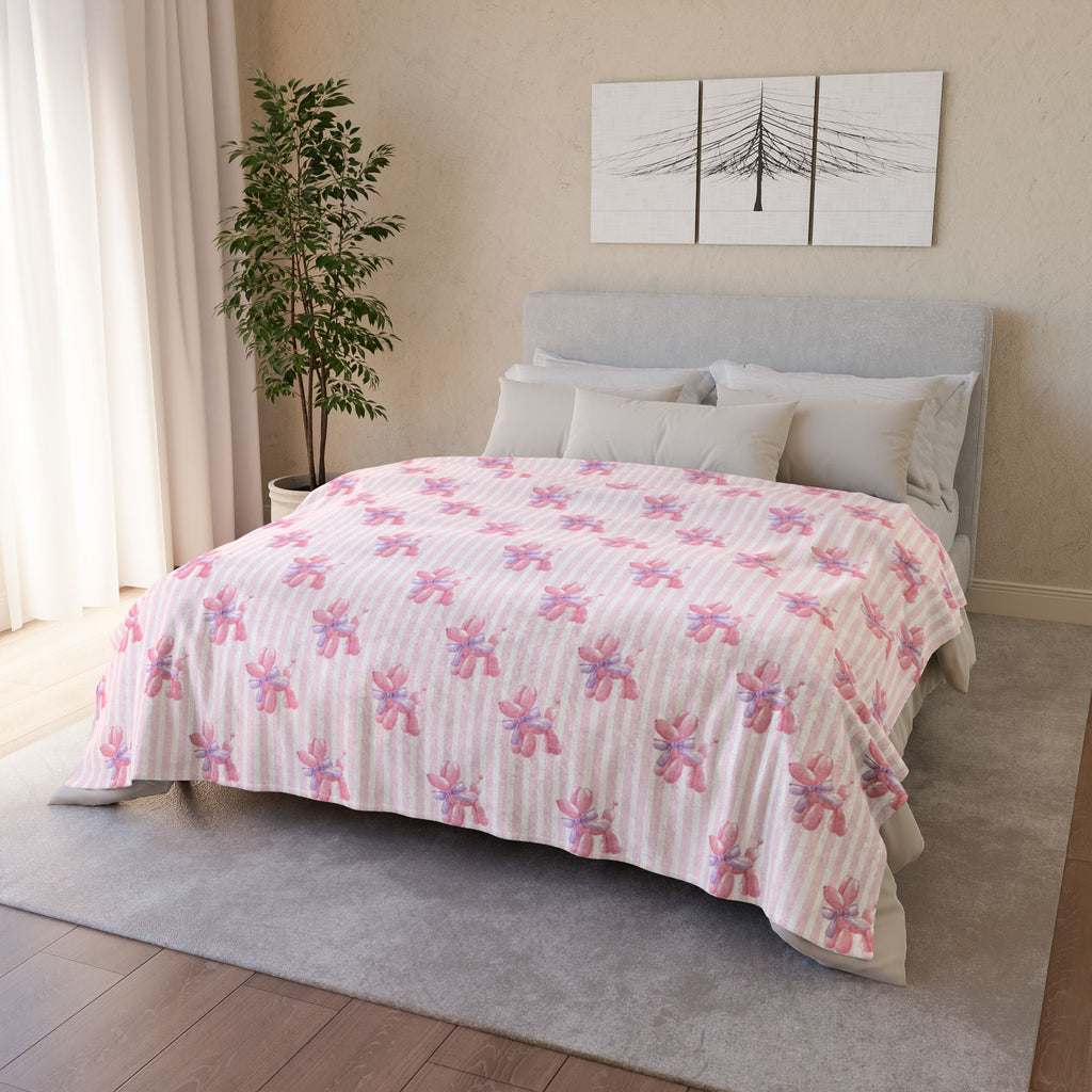 Pink Balloon Dog Blanket – Coquette Aesthetic Cozy Pink Room Decor